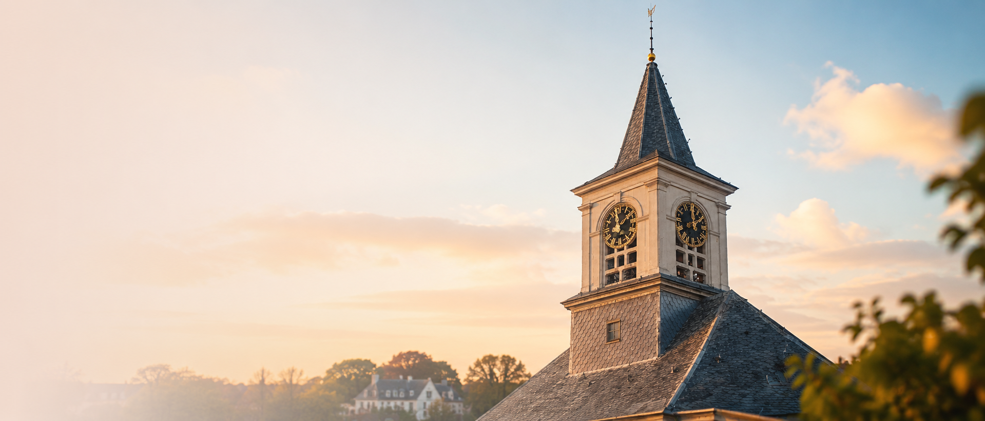 Kerktoren Bennebroek bij zonsondergang